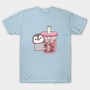 Cute Penguin Hugging Iced Bubble Tea T-Shirt